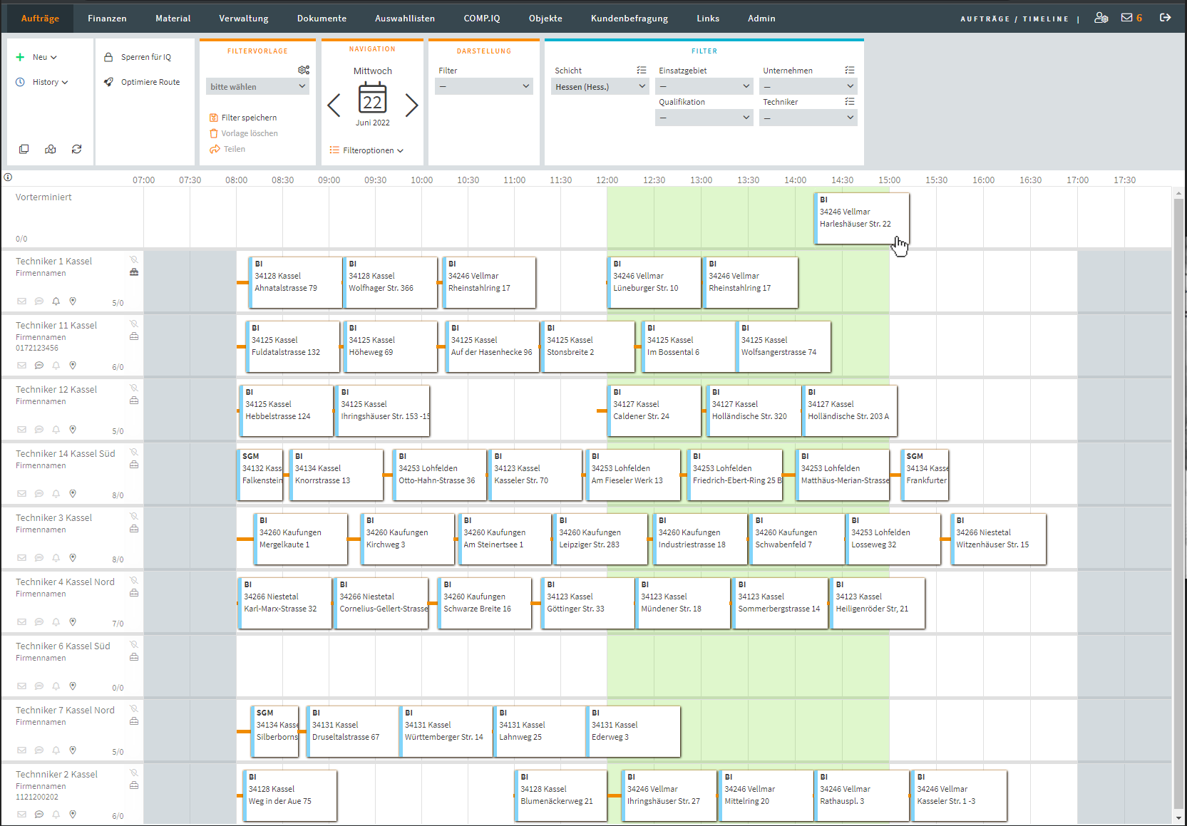 COMP4 - Field Service Management Software  screenshot: COMP4 Timeline Calendar