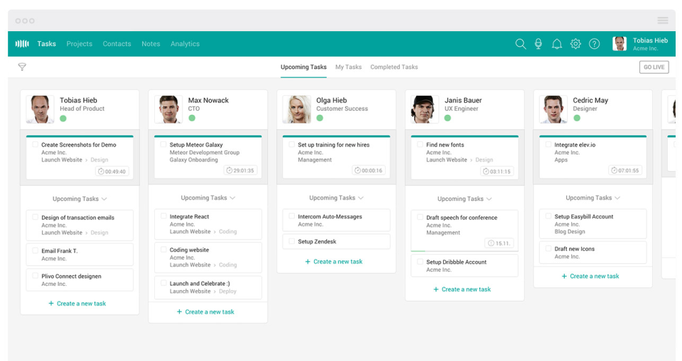 TeamGrid screenshot: See all upcoming tasks from a centralized dashboard