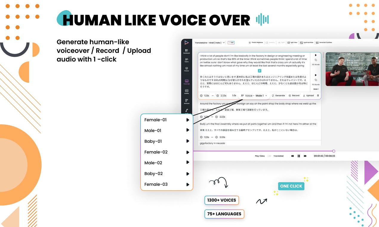 Translate.Video Software - Generate Human-like voice overs/ record/ upload audio with 1-Click