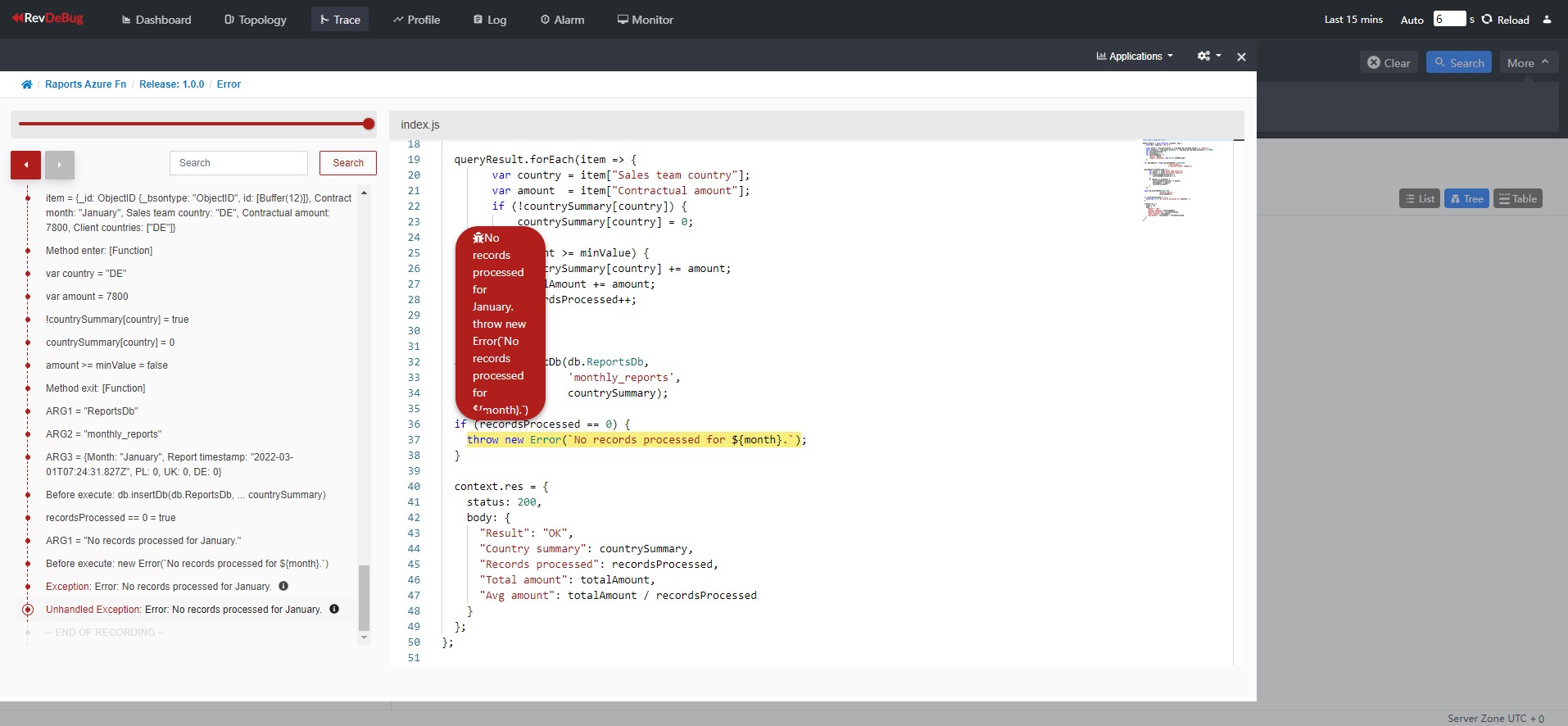 RevDeBug screenshot: Record and Replay your code to find errors faster