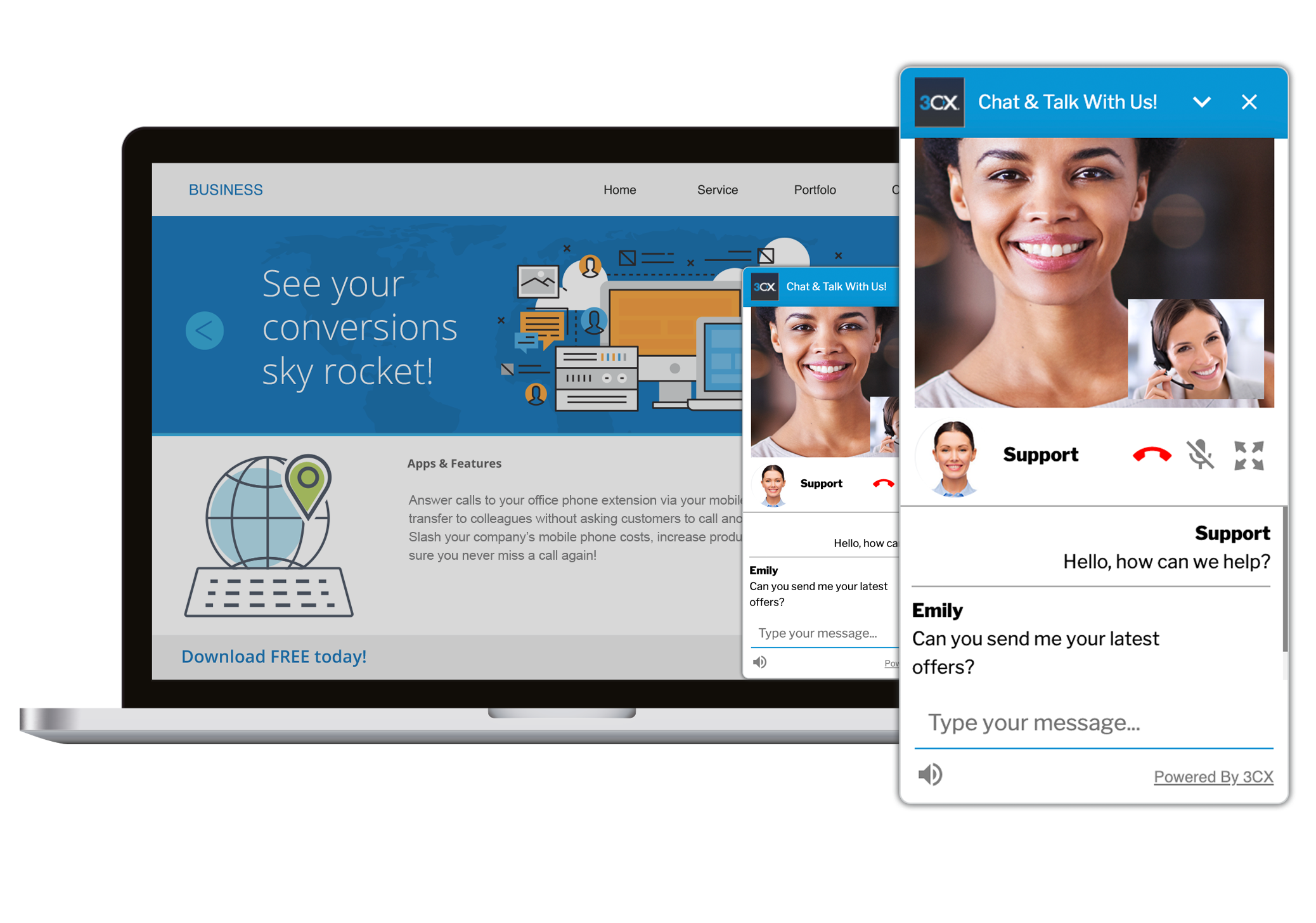 With 3CX WordPress Chat plugin you can quickly and easily add live chat support to your WordPress website.