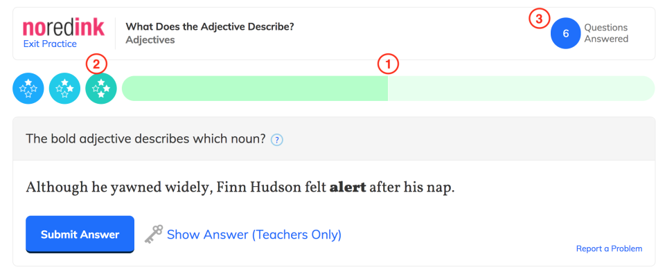 NoRedInk submission of answers