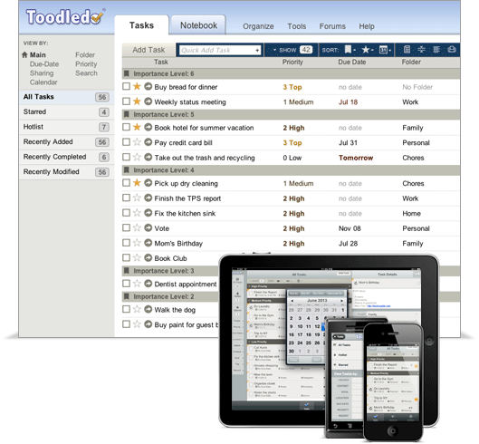 Toodledo screenshot: Tasks