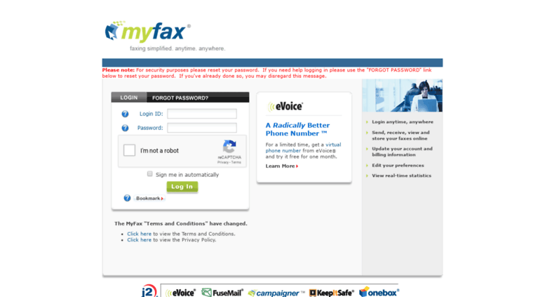MyFax login page