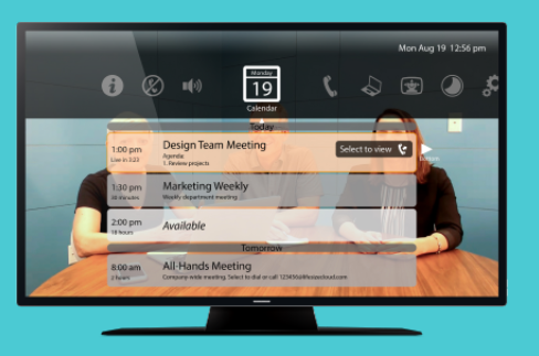 Integrate with Microsoft Office 365, G Suite, or Microsoft Exchange Server 2013 calendar for on-screen prompts to start meetings