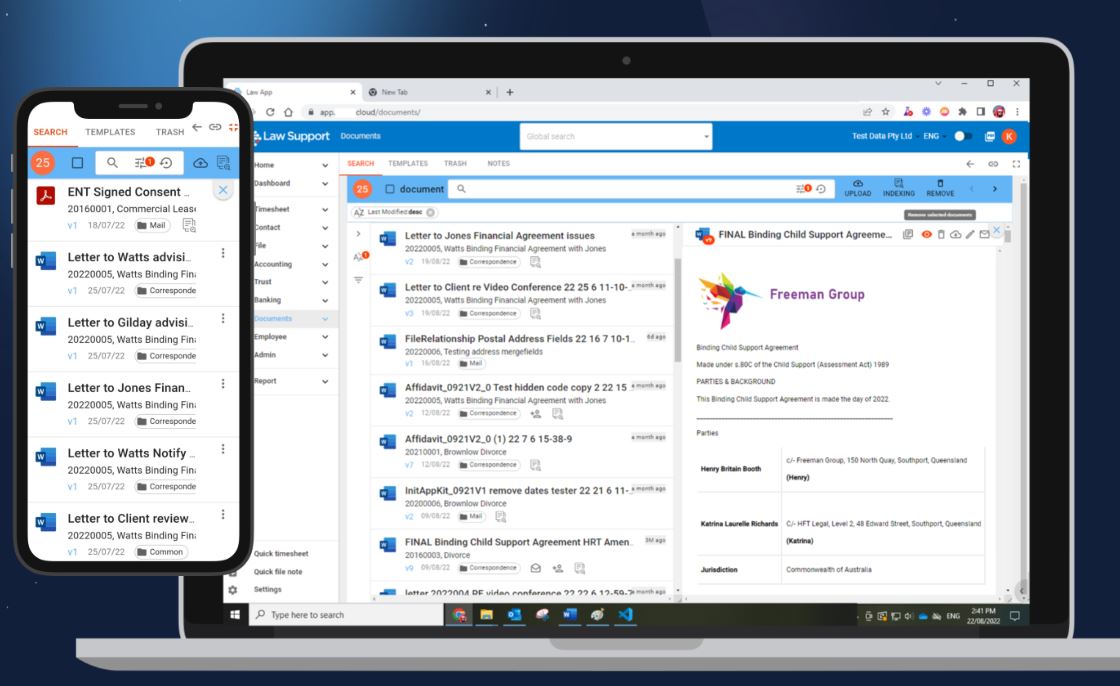 Law app screenshot: Seamless document management with real-time previews and version tracking. Easily review and edit on-the-go, ensuring you have the most up-to-date information wherever you are.