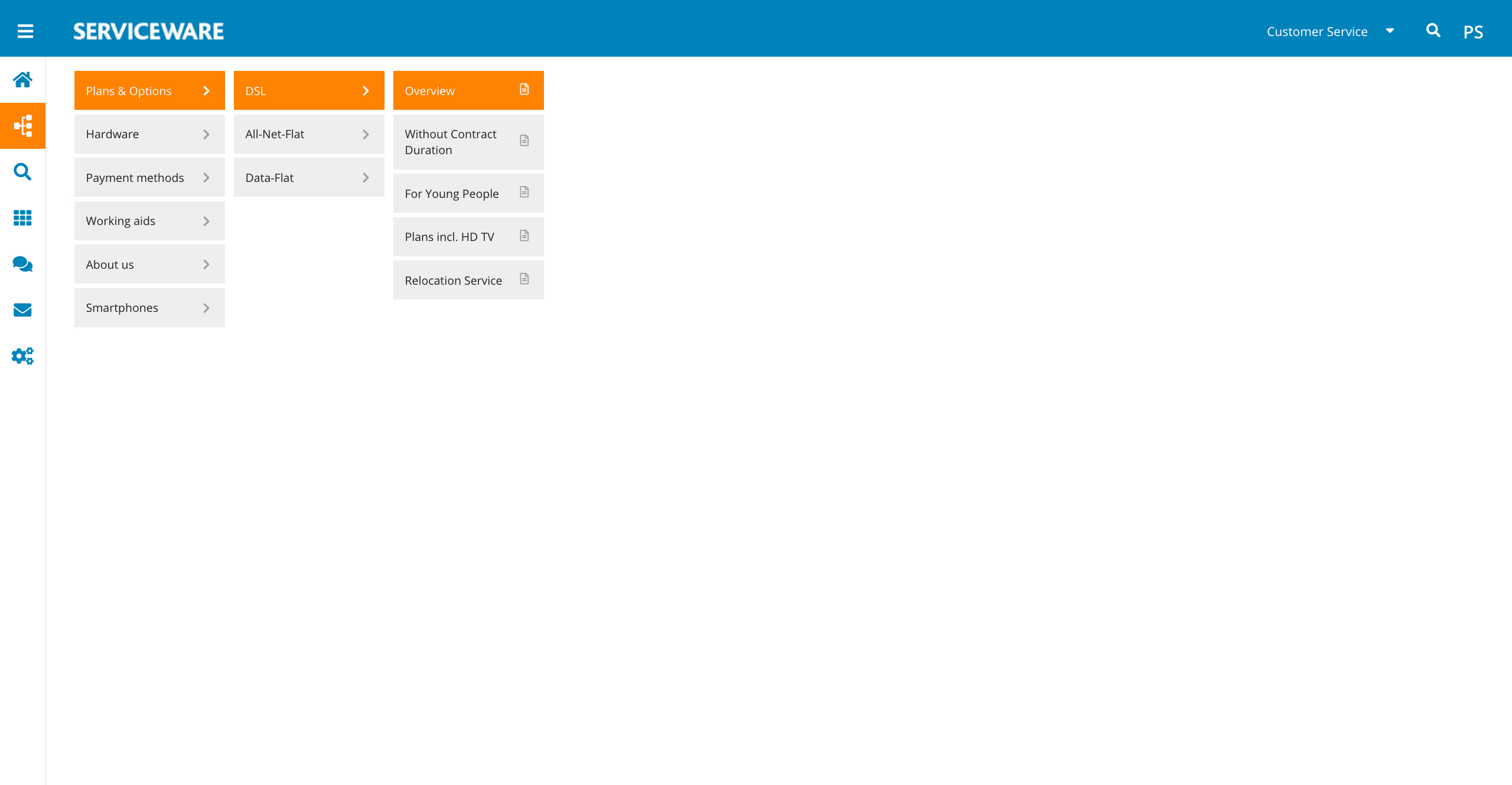 Serviceware Knowledge screenshot: FAQ Knowledge tree: Navigate easily through context-driven knowledge trees.