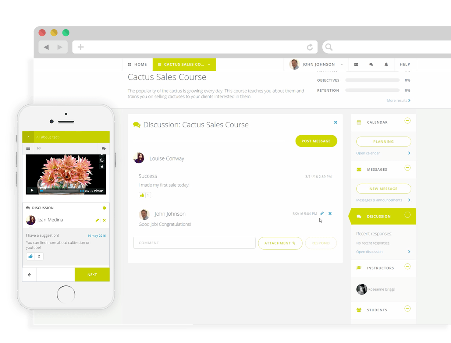 Participants can share their knowledge, receive feedback, discuss with each other in the platform and send messages