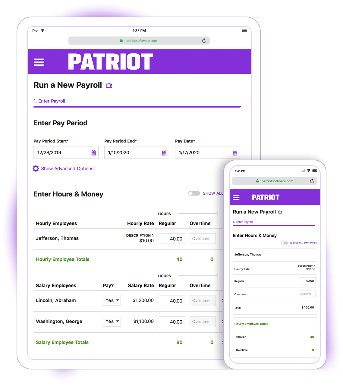 Patriot Payroll Software - Patriot Software has a responsive design so you can run payroll on any device with an internet or data connection.