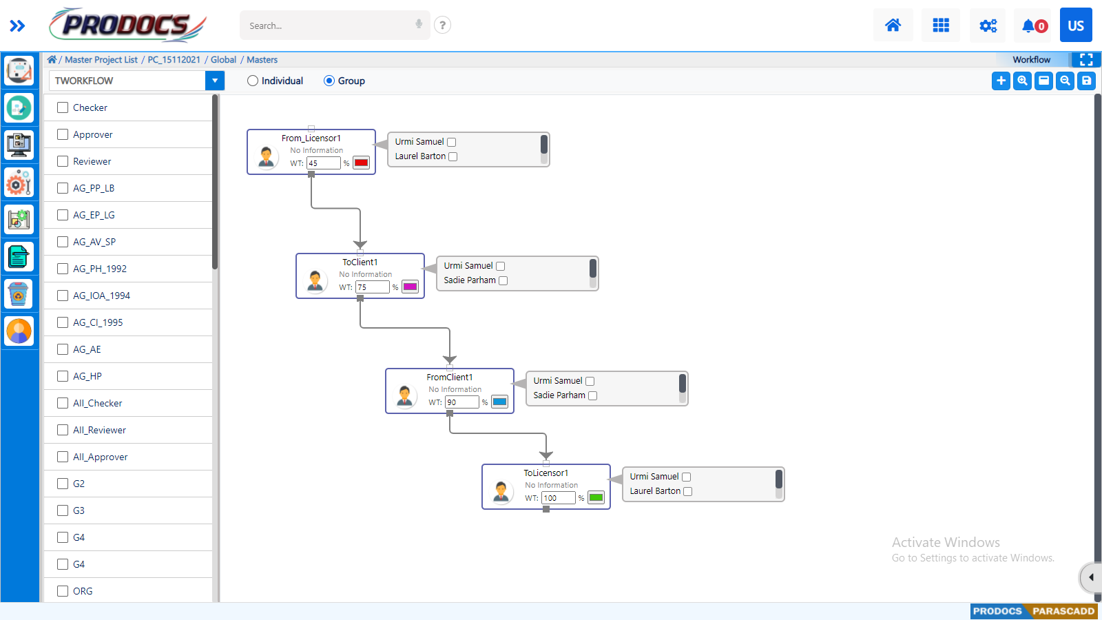 PRODOCS screenshot: PRODOCS create workflows