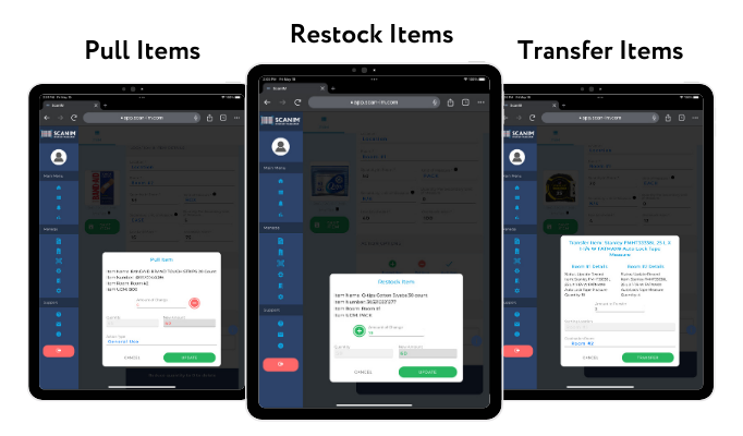 Easily pull, restock, and transfer inventory items in real-time.