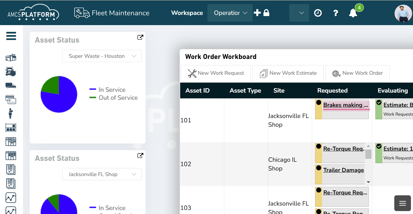 AMCS Fleet Maintenance Software - AMCS Fleet Maintenance asset status