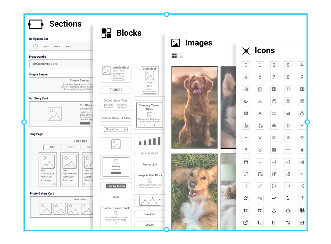 Claritee Software - Build your content plan on each page.
Add sections, blocks, images, icons, forms, buttons, links, graphs, and more to each page.