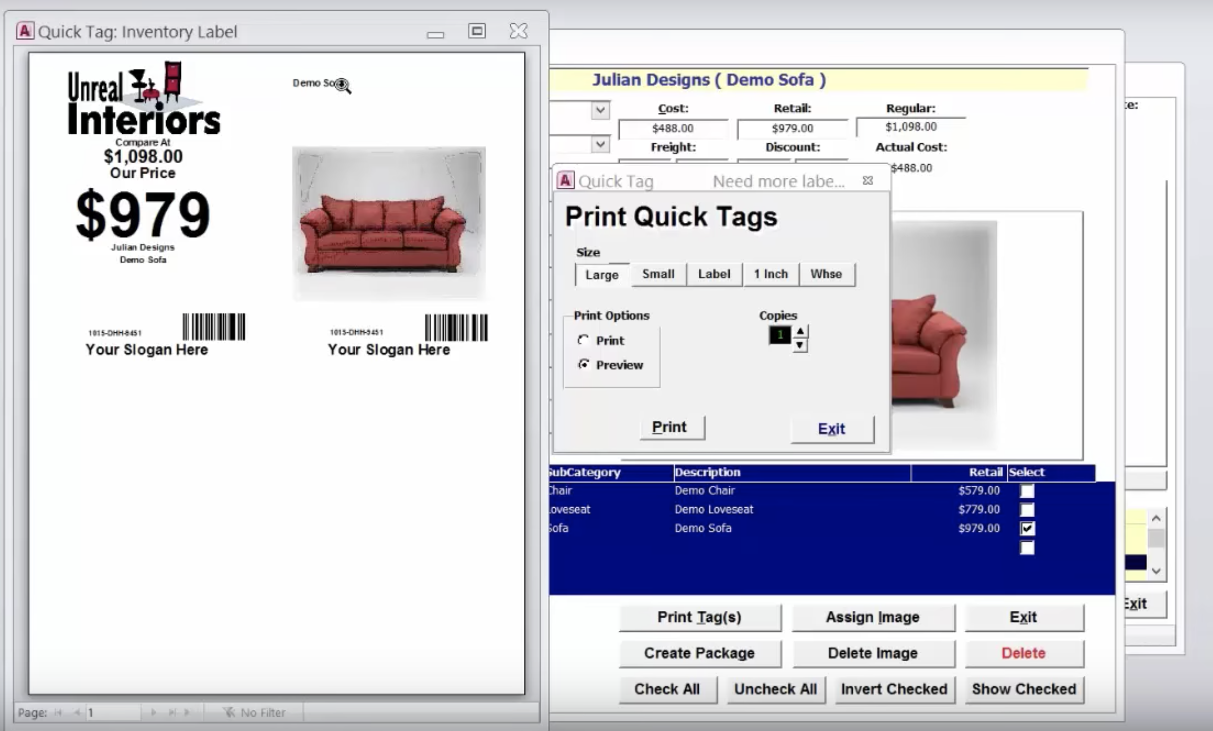 Furniture Wizard Software - Furniture Wizard tags/labels