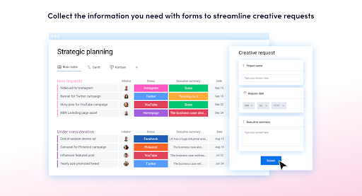 monday marketer Software - Collect the information you need with forms to streamline creative requests