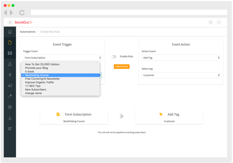 SendOut Software - The tool supports automation by allowing users to create new rules