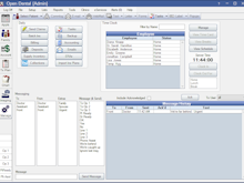 Open Dental Software - Manage Module. Used for non-patient related practice management. Image displays buttons for manage module features, timecard area, and messaging area.