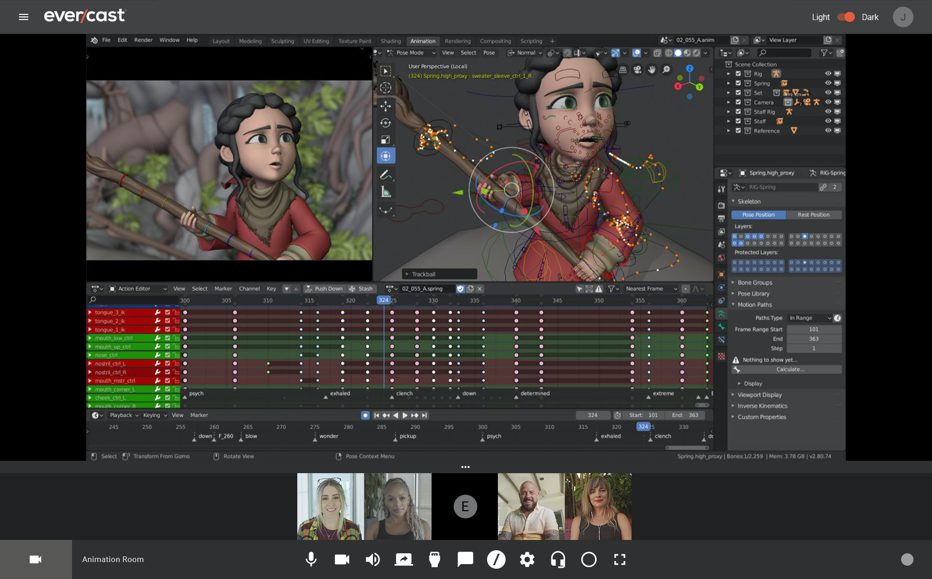 Video conference while developing animation. Address feedback in real time with your team -- plus record, draw, and take time-stamped notes for seamless collaboration.