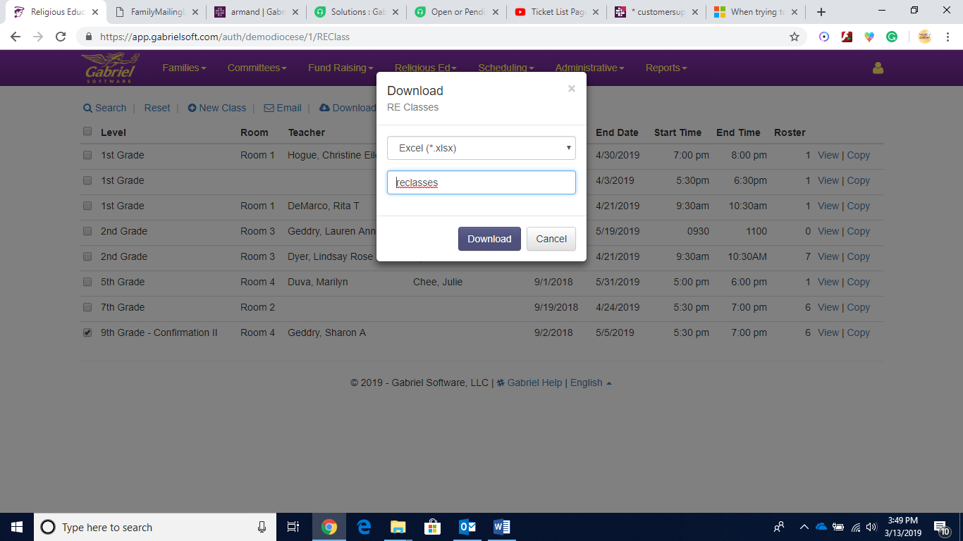 Gabriel Software downloading classes