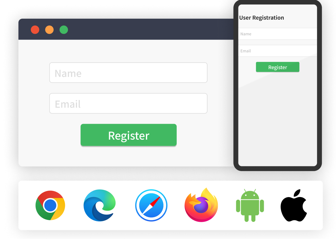 For both browsers and mobile apps - Compatible with browsers like Chrome, Edge, Safari, Firefox, IE, Android, iOS, as well as mobile app testing for iOS and Android.