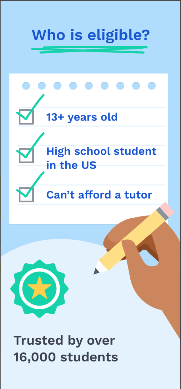 Checking your eligibility for free online tutoring is easy with UPchieve.
