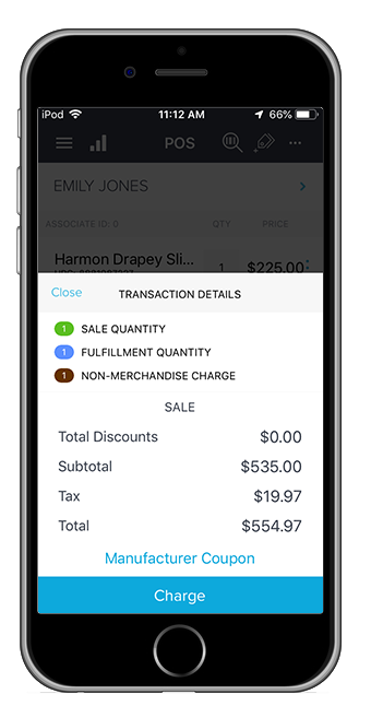 KWI Software - KWI mobile POS on iPhone screen