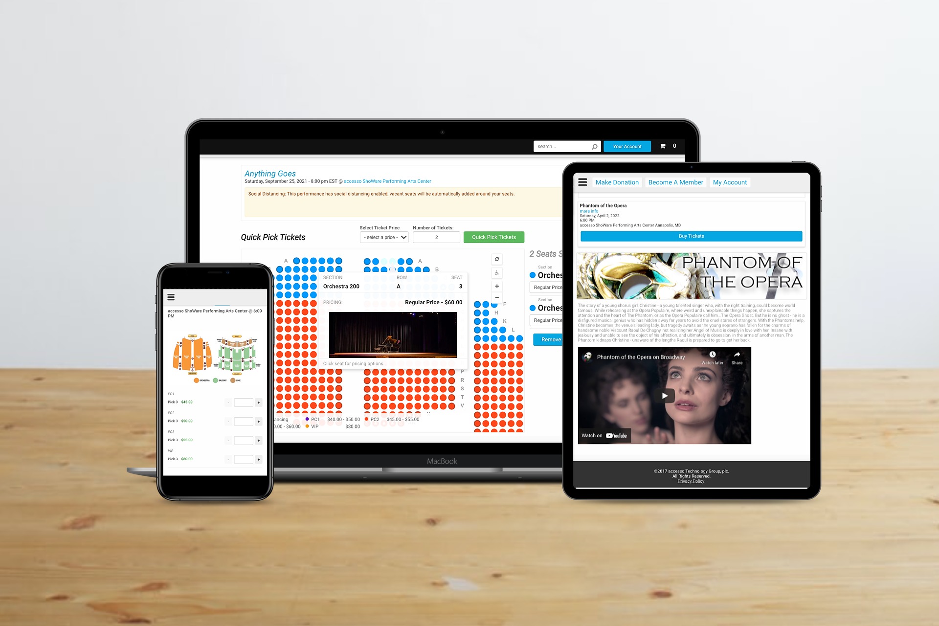 Our intuitive and engaging platform allows users to easily select seats, view show details and purchase tickets on any device.