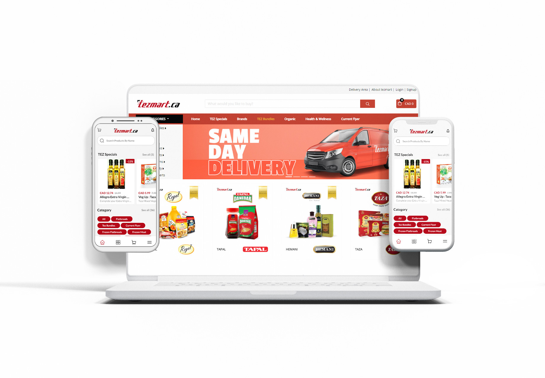 Tezmart Canada's website, Android, and iOS apps powered by tossdown