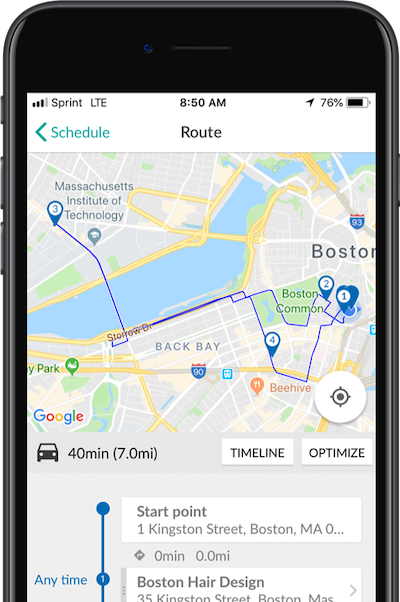 Route optimization empowers field reps to maximize their territory coverage.