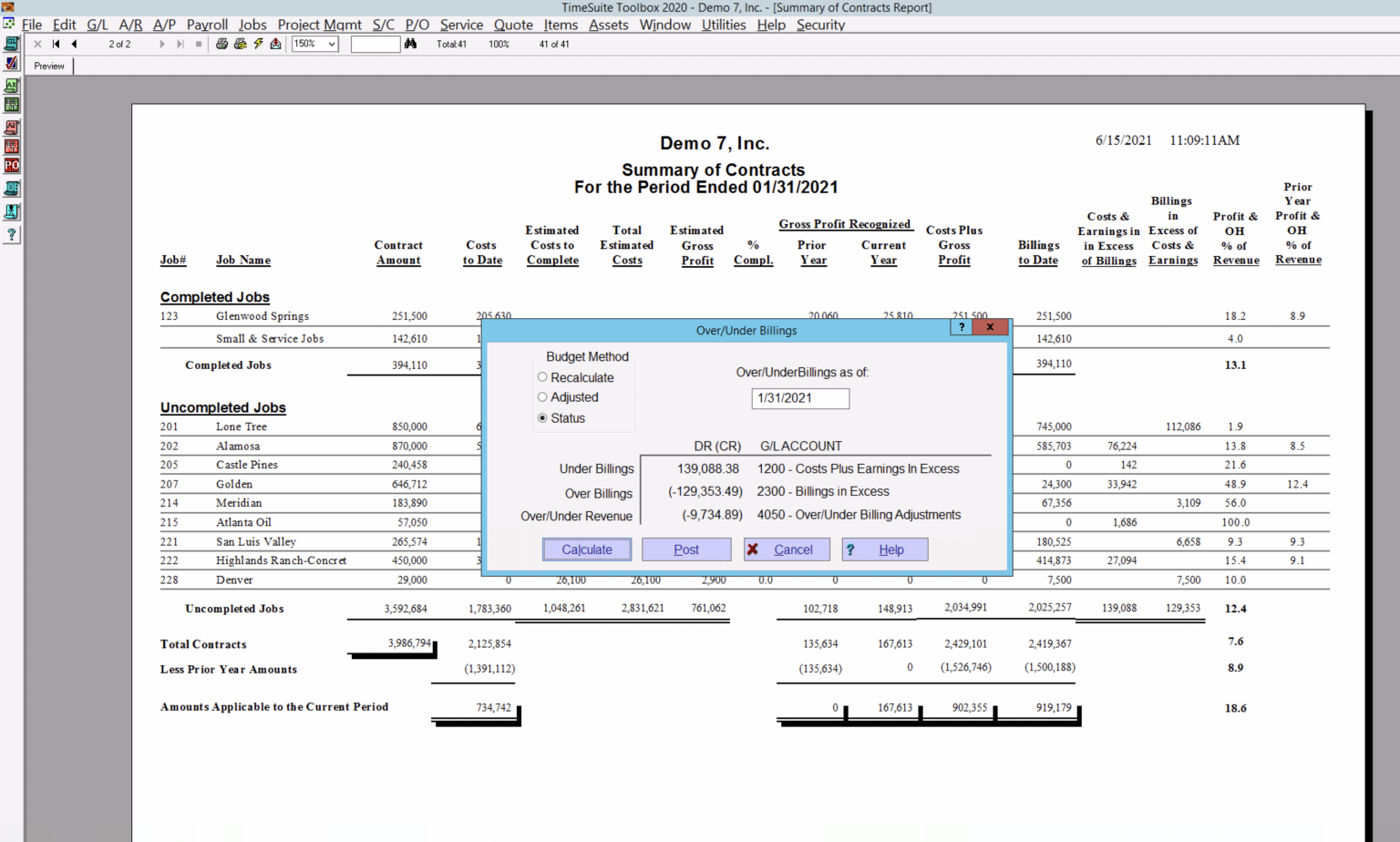TimeSuite screenshot: TimeSuite Summary of Contracts