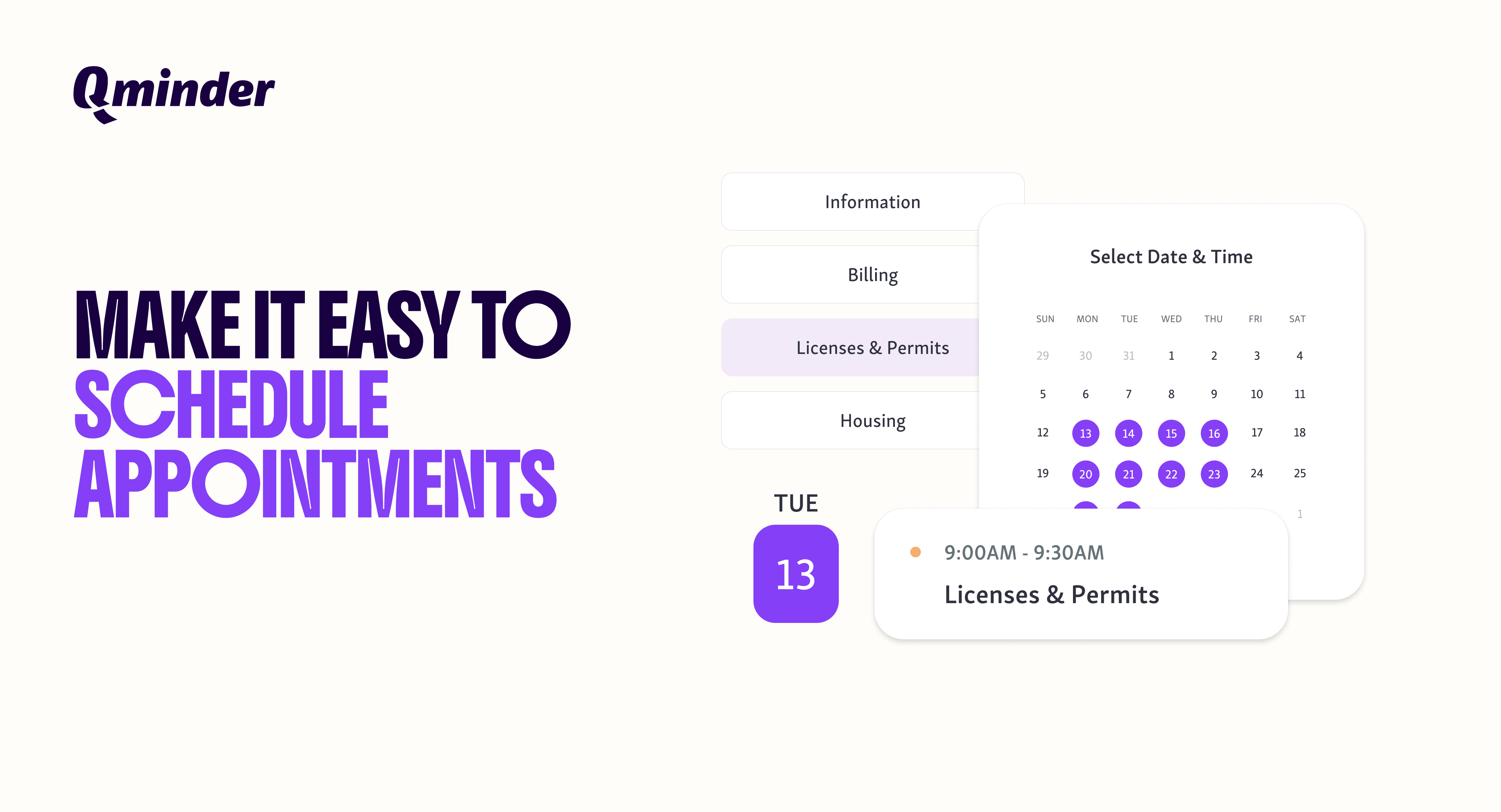 Qminder screenshot: Qminder allow visitors to schedule appointments online. Show real-time availability, send reminders and reduce no-shows.