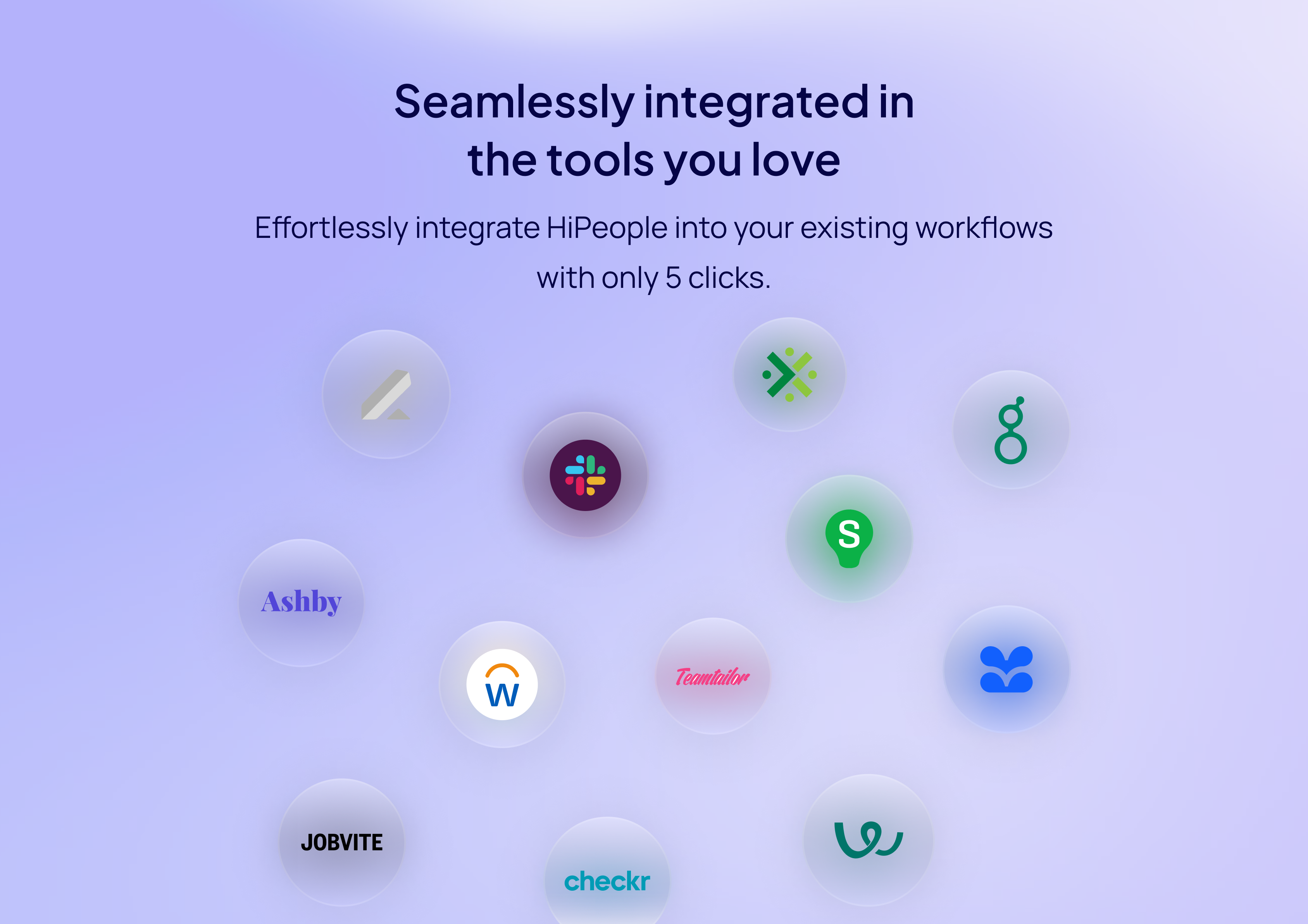 Seamlessly integrated in the tools you love
Effortlessly integrate HiPeople into your existing workflows with only 5 clicks.