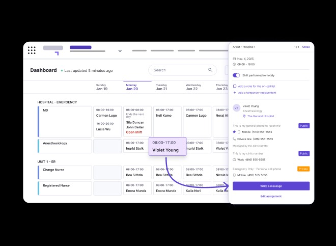 Petal On-Call Scheduling screenshot: Real-Time On-Call Directory to identify on-site clinicians leveraging the Petal real-time calendar that allows you to share a directory of on-call staff throughout your organization.
