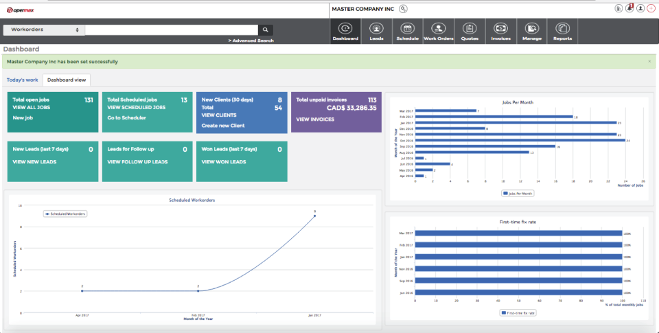 Opermax screenshot: Dashboard view