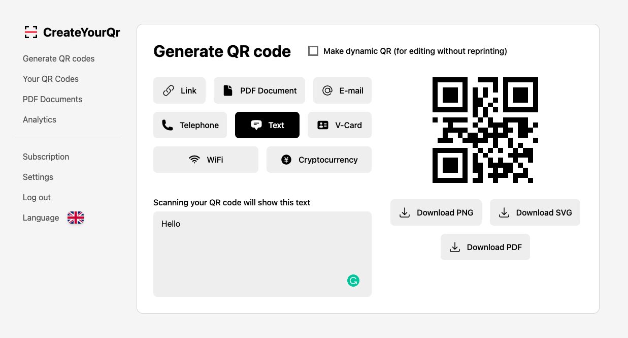 CreateYourQr QR code generator for business card, crypto, PDFs 