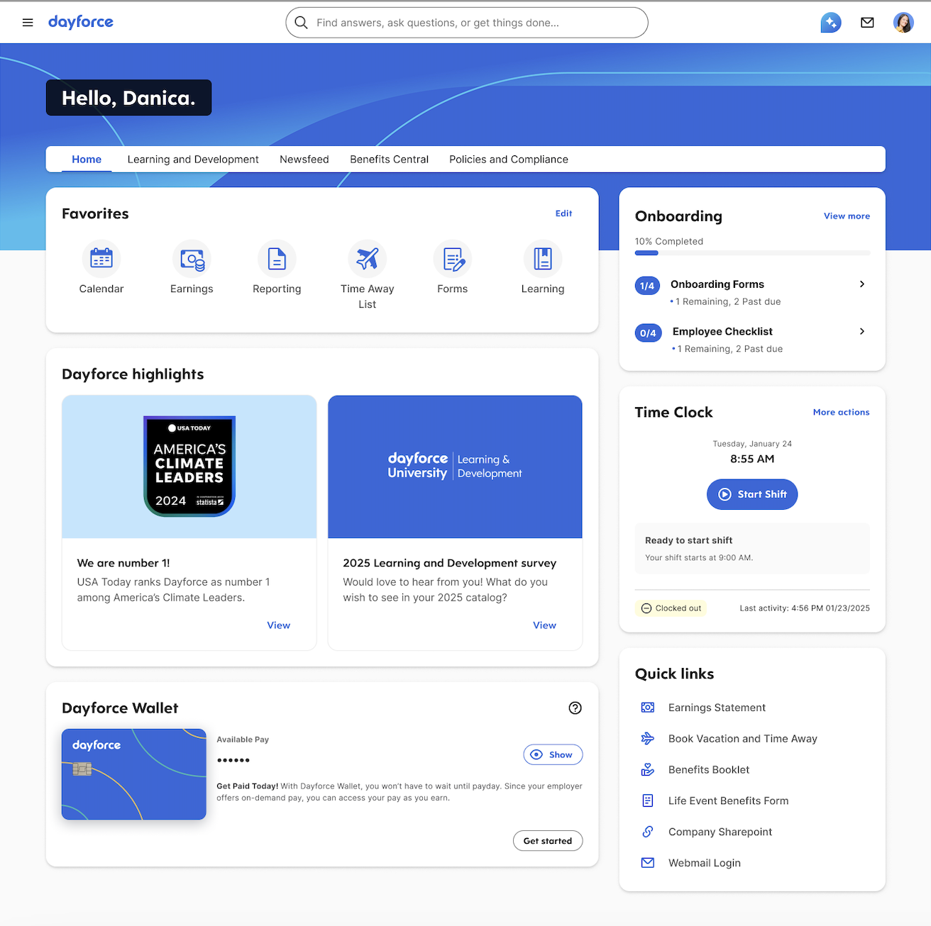 ADAM HCM screenshot: Screenshot of Dayforce hub
