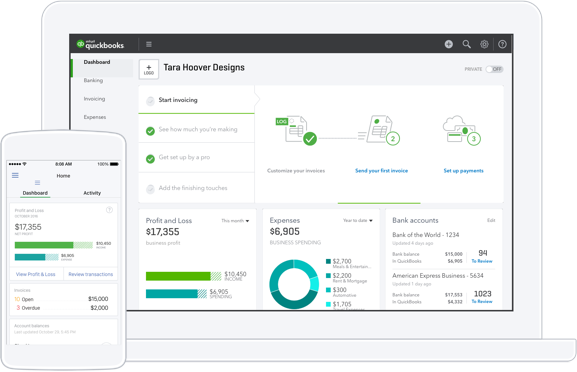 Quickbooks Online Software - From the dashboard users can view reports on key metrics and carry out key tasks