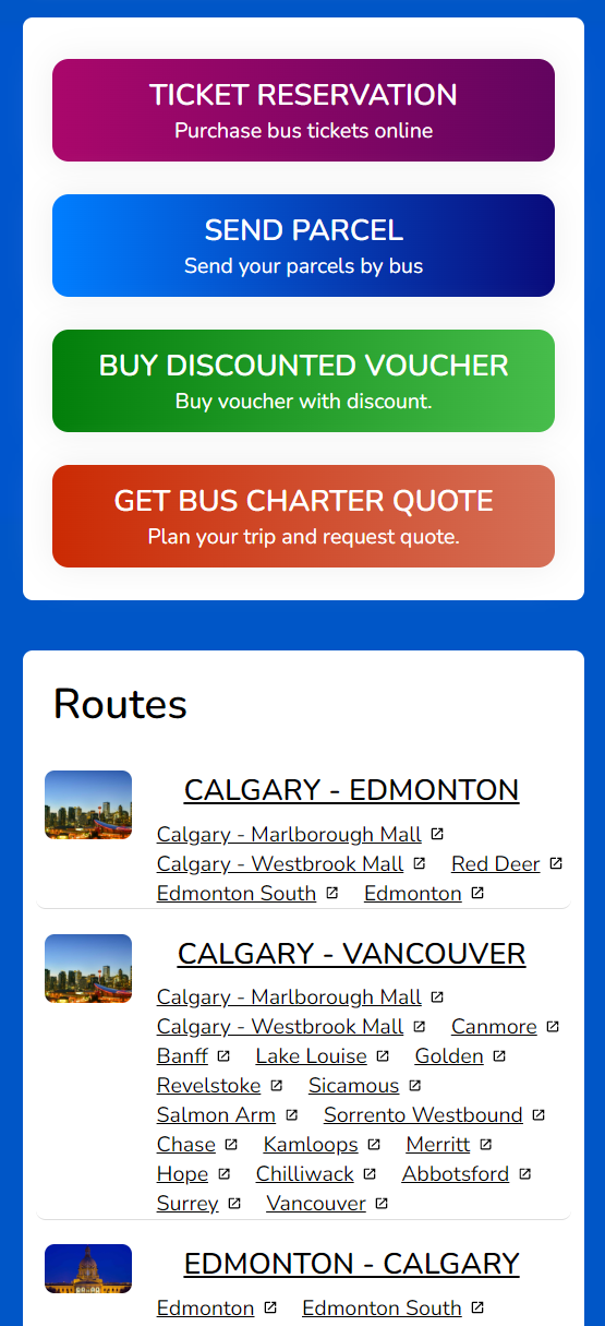 Ticpoi is mobile friendly and responsive any size of screens. Offer solutions to sell bus tickets, bus parcel, discounted bus voucher and bus charters. Ticpoi creates a home page for the bus company which works blazing fast and contains many information