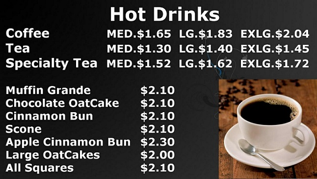 QuickESign Software - An example of how a cafe menu might appear on a digital display