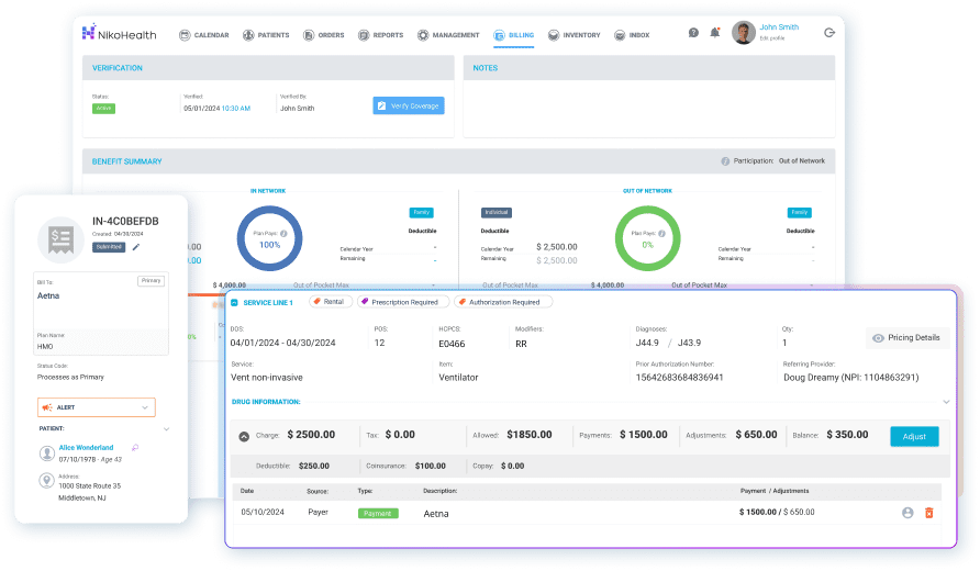 NikoHealth screenshot: DME Billing Software