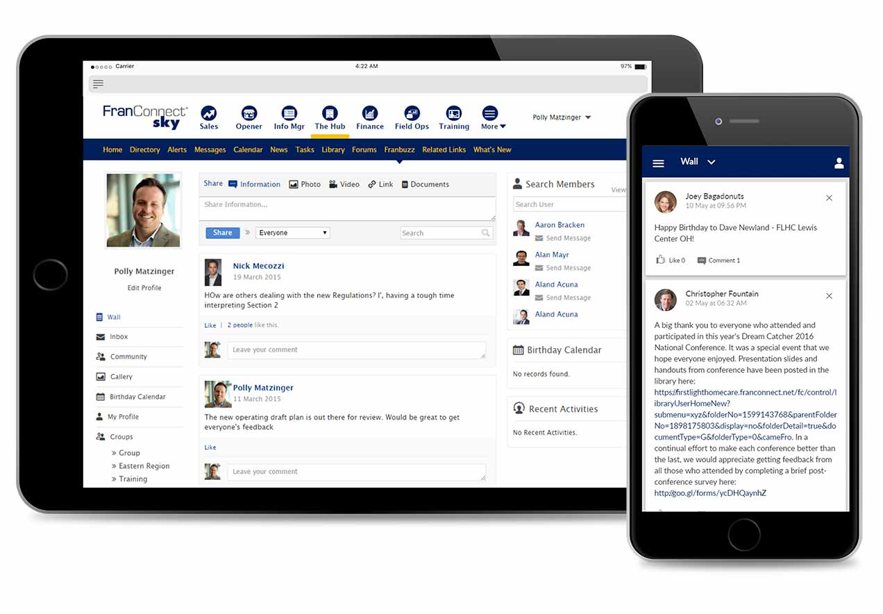 FranConnect Software - A social feed enables communication between franchisees