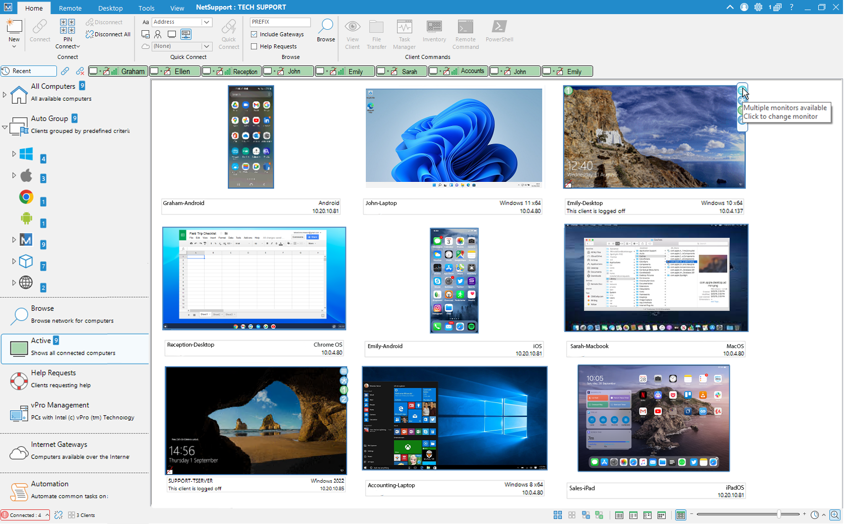 NetSupport Manager Thumbnail View - Monitor multiple devices in a single view.