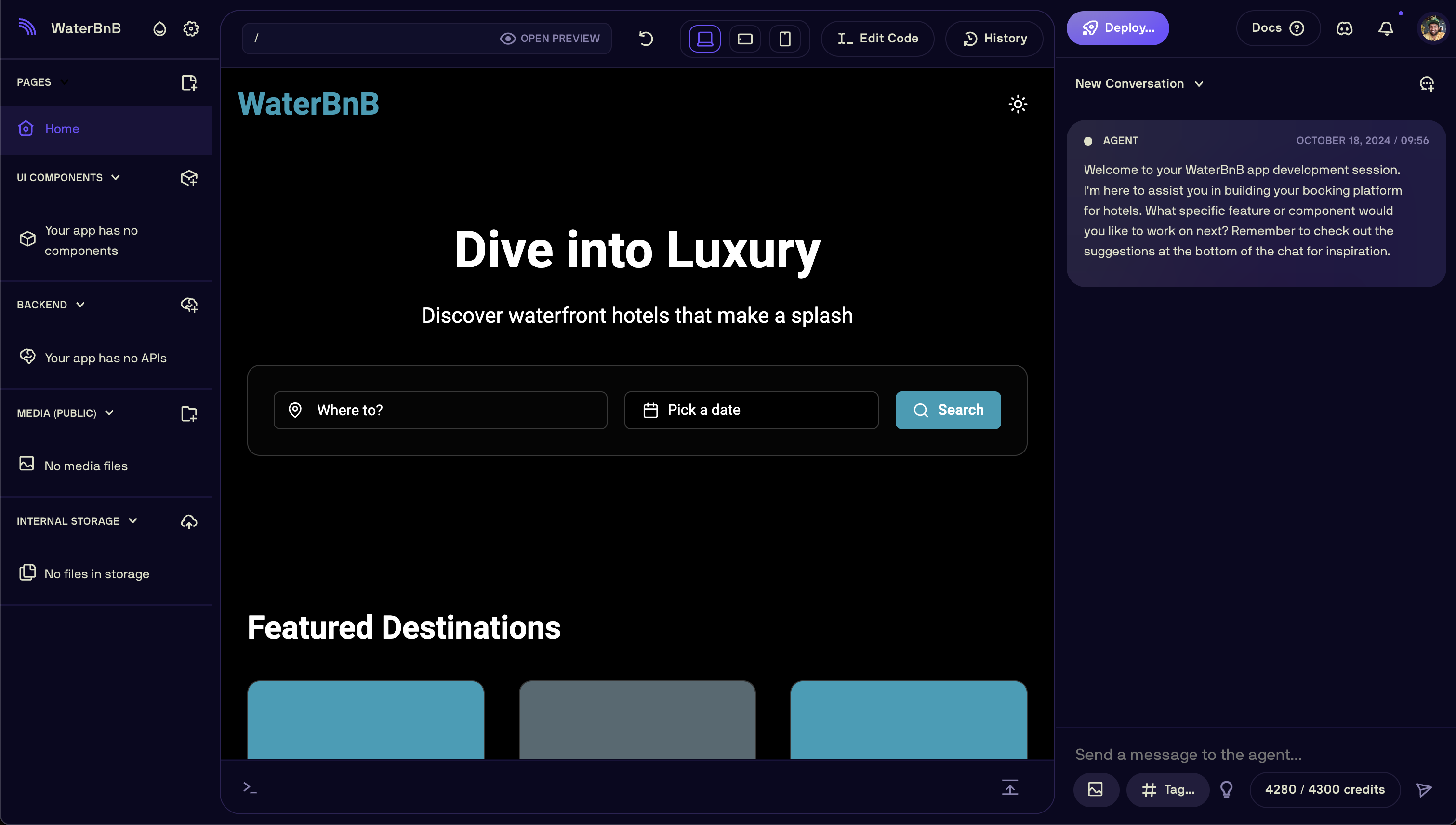 Databutton screenshot: The Databutton workspace with an initial app generation