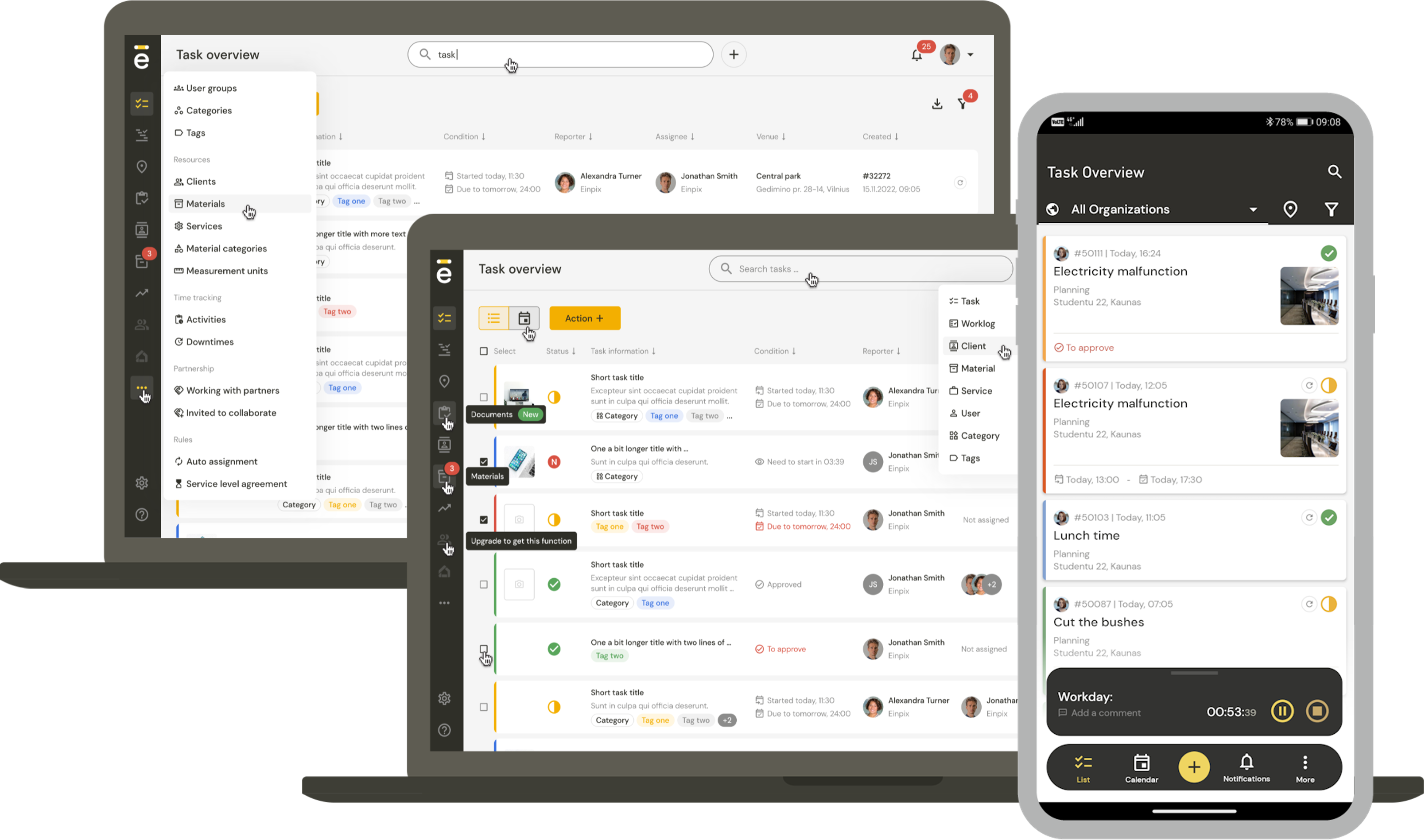 Einpix screenshot: Task list management