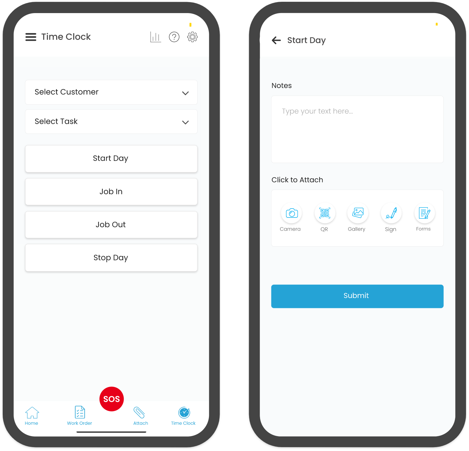 allGeo screenshot: Mobile App View For Clock In & Clock Out-allGeo
