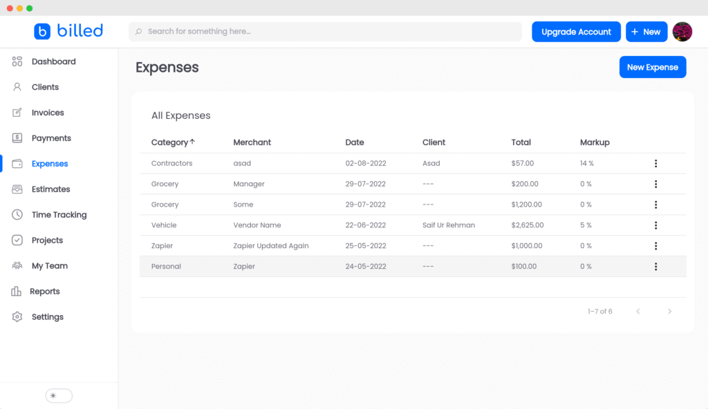 Billed Software - Expenses