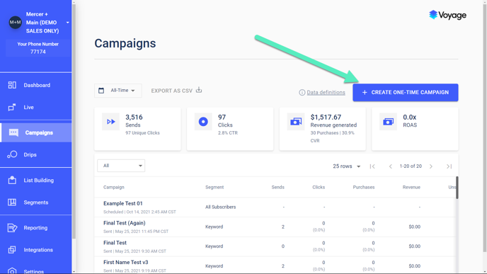 Voyage create campaigns or access analytics