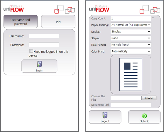 uniFLOW screenshot: uniFLOW mobile printing