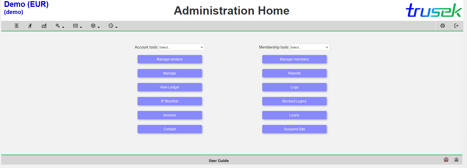Administration Interface. A comprehensive back end management system to fully configure account programmes, business and individual users.