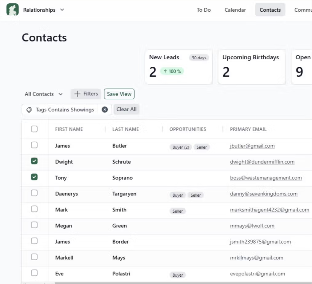 Lone Wolf Relationships screenshot: Lone Wolf Relationships sync contacts in dashboard
